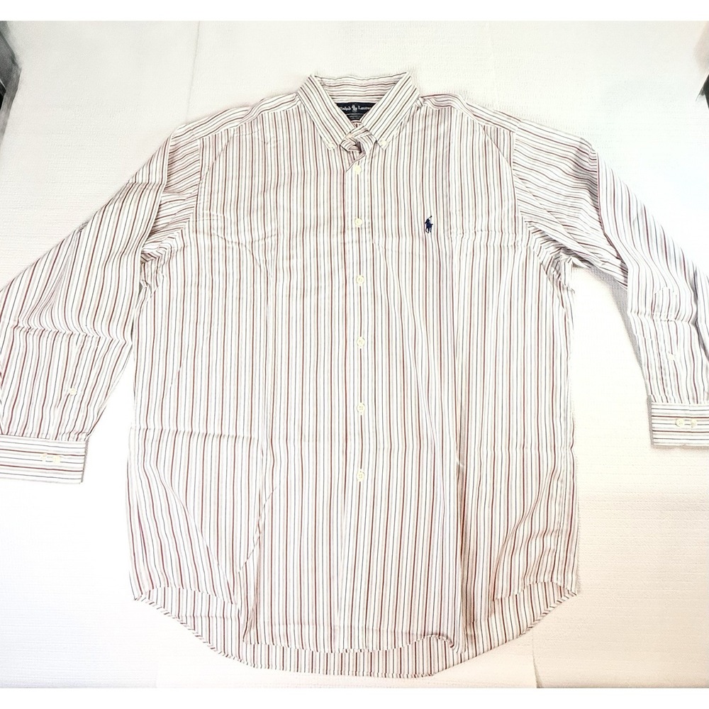 Ralph Lauren Yarmouth Shirt Mens 16 34 Red Blue Stripe Button Down Classic Fit - Picture 4 of 9